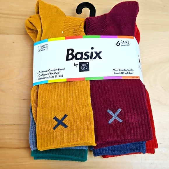 odd sox Other - Basix By ODD Sox 6 Pair Crew Sox In Mountain Autumn COLORS Sz.8-12